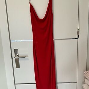 Red Cowl Neck Slip Dress -